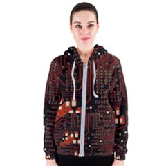 Red Computer Circuit Board Women s Zipper Hoodie