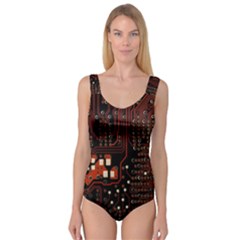 Red Computer Circuit Board Princess Tank Leotard  by Bakwanart