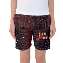 Red Computer Circuit Board Women s Basketball Shorts by Bakwanart