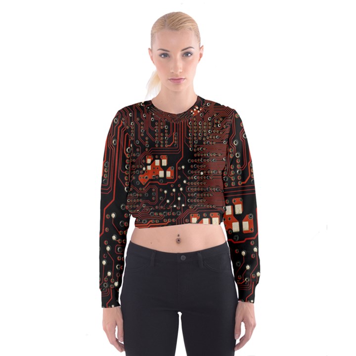 Red Computer Circuit Board Cropped Sweatshirt