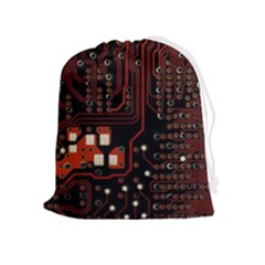 Red Computer Circuit Board Drawstring Pouch (xl) by Bakwanart