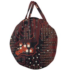 Red Computer Circuit Board Giant Round Zipper Tote by Bakwanart