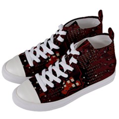 Red Computer Circuit Board Women s Mid-top Canvas Sneakers