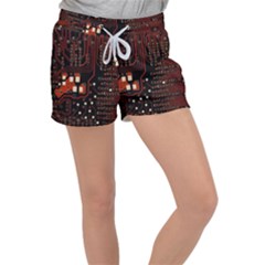 Red Computer Circuit Board Women s Velour Lounge Shorts by Bakwanart