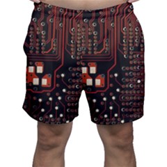 Red Computer Circuit Board Men s Shorts by Bakwanart