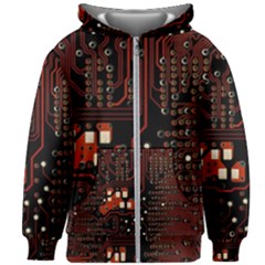 Red Computer Circuit Board Kids  Zipper Hoodie Without Drawstring