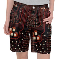 Red Computer Circuit Board Women s Pocket Shorts by Bakwanart