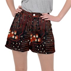 Red Computer Circuit Board Women s Ripstop Shorts by Bakwanart