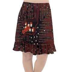 Red Computer Circuit Board Fishtail Chiffon Skirt by Bakwanart