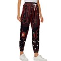 Red Computer Circuit Board Women s Cropped Drawstring Pants View3