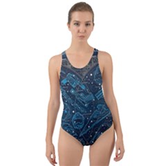 Position Of The Constellations Illustration Star Blue Cut-out Back One Piece Swimsuit by Bakwanart