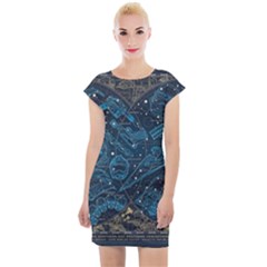 Position Of The Constellations Illustration Star Blue Cap Sleeve Bodycon Dress by Bakwanart