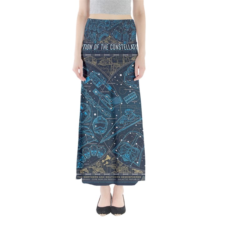 Position Of The Constellations Illustration Star Blue Full Length Maxi Skirt