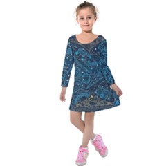 Position Of The Constellations Illustration Star Blue Kids  Long Sleeve Velvet Dress by Bakwanart