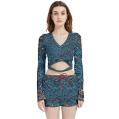 Position Of The Constellations Illustration Star Blue Velvet Wrap Crop Top And Shorts Set by Bakwanart