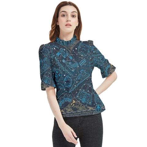 Position Of The Constellations Illustration Star Blue Frill Neck Blouse by Bakwanart