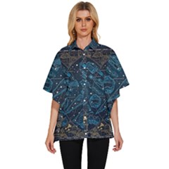 Position Of The Constellations Illustration Star Blue Women s Batwing Button Up Shirt