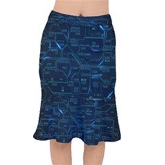 Technology Computer Circuit Boards Electricity Cpu Binary Short Mermaid Skirt by Bakwanart