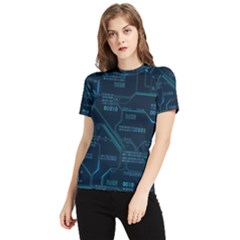 Technology Computer Circuit Boards Electricity Cpu Binary Women s Short Sleeve Rash Guard by Bakwanart