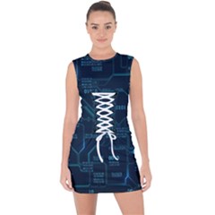 Technology Computer Circuit Boards Electricity Cpu Binary Lace Up Front Bodycon Dress by Bakwanart