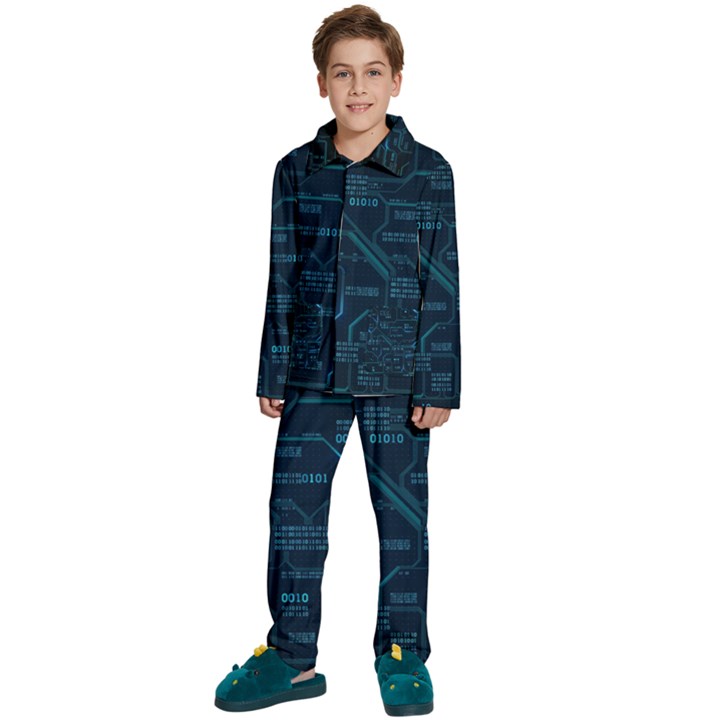 Technology Computer Circuit Boards Electricity Cpu Binary Kids  Long Sleeve Velvet Pajamas Set