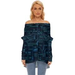 Technology Computer Circuit Boards Electricity Cpu Binary Off Shoulder Chiffon Pocket Shirt by Bakwanart