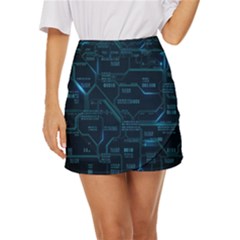 Technology Computer Circuit Boards Electricity Cpu Binary Mini Front Wrap Skirt by Bakwanart