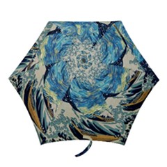 The Great Wave Of Kanagawa Painting Hokusai, Starry Night Vincent Van Gogh Mini Folding Umbrellas by Bakwanart