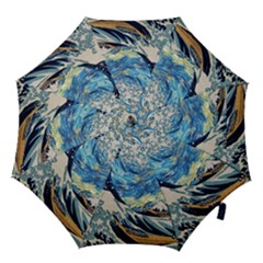 The Great Wave Of Kanagawa Painting Hokusai, Starry Night Vincent Van Gogh Hook Handle Umbrellas (small) by Bakwanart