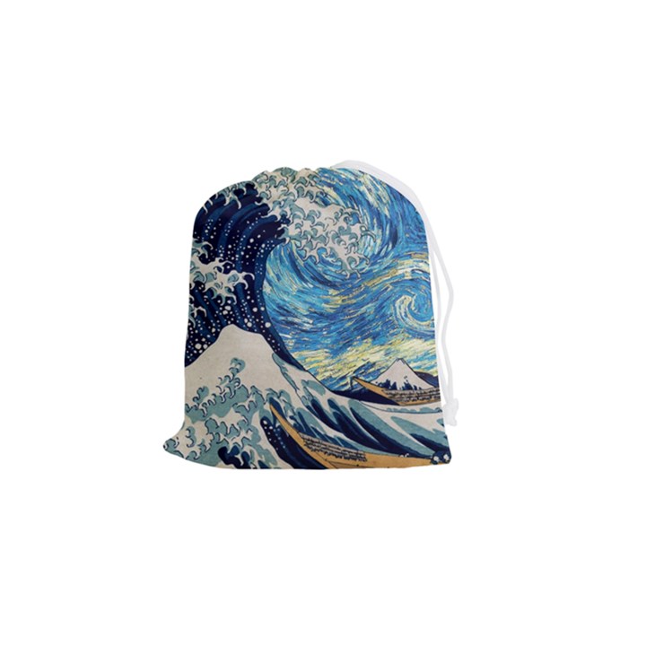 The Great Wave Of Kanagawa Painting Hokusai, Starry Night Vincent Van Gogh Drawstring Pouch (Small)