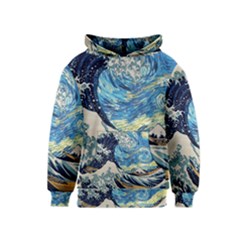 The Great Wave Of Kanagawa Painting Hokusai, Starry Night Vincent Van Gogh Kids  Pullover Hoodie by Bakwanart