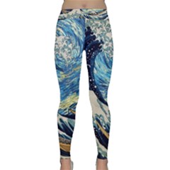 The Great Wave Of Kanagawa Painting Hokusai, Starry Night Vincent Van Gogh Classic Yoga Leggings by Bakwanart