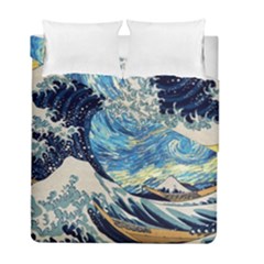 The Great Wave Of Kanagawa Painting Hokusai, Starry Night Vincent Van Gogh Duvet Cover Double Side (full/ Double Size) by Bakwanart