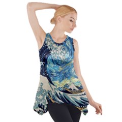 The Great Wave Of Kanagawa Painting Hokusai, Starry Night Vincent Van Gogh Side Drop Tank Tunic by Bakwanart