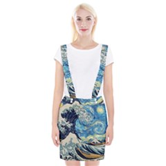 The Great Wave Of Kanagawa Painting Hokusai, Starry Night Vincent Van Gogh Braces Suspender Skirt by Bakwanart