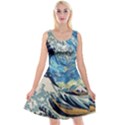 The Great Wave Of Kanagawa Painting Hokusai, Starry Night Vincent Van Gogh Reversible Velvet Sleeveless Dress View1