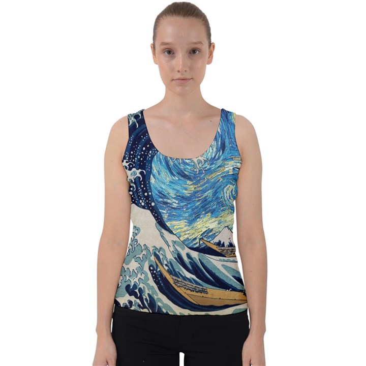 The Great Wave Of Kanagawa Painting Hokusai, Starry Night Vincent Van Gogh Velvet Tank Top