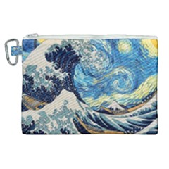 The Great Wave Of Kanagawa Painting Hokusai, Starry Night Vincent Van Gogh Canvas Cosmetic Bag (xl) by Bakwanart