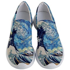 The Great Wave Of Kanagawa Painting Hokusai, Starry Night Vincent Van Gogh Women s Lightweight Slip Ons by Bakwanart