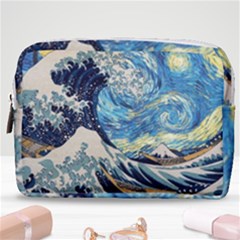 The Great Wave Of Kanagawa Painting Hokusai, Starry Night Vincent Van Gogh Make Up Pouch (medium) by Bakwanart