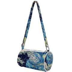 The Great Wave Of Kanagawa Painting Hokusai, Starry Night Vincent Van Gogh Mini Cylinder Bag by Bakwanart