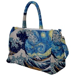 The Great Wave Of Kanagawa Painting Hokusai, Starry Night Vincent Van Gogh Duffel Travel Bag by Bakwanart