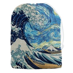 The Great Wave Of Kanagawa Painting Hokusai, Starry Night Vincent Van Gogh Drawstring Pouch (3xl) by Bakwanart