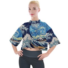 The Great Wave Of Kanagawa Painting Hokusai, Starry Night Vincent Van Gogh Mock Neck Tee by Bakwanart