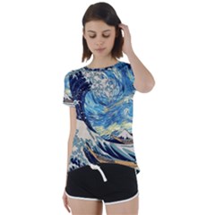 The Great Wave Of Kanagawa Painting Hokusai, Starry Night Vincent Van Gogh Short Sleeve Open Back Tee by Bakwanart