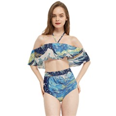 The Great Wave Of Kanagawa Painting Hokusai, Starry Night Vincent Van Gogh Halter Flowy Bikini Set  by Bakwanart