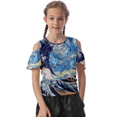 The Great Wave Of Kanagawa Painting Hokusai, Starry Night Vincent Van Gogh Kids  Butterfly Cutout Tee by Bakwanart