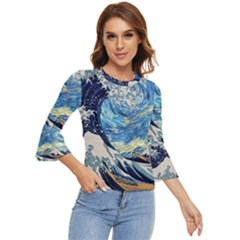 The Great Wave Of Kanagawa Painting Hokusai, Starry Night Vincent Van Gogh Bell Sleeve Top