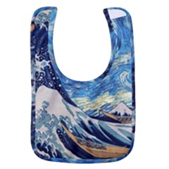 The Great Wave Of Kanagawa Painting Hokusai, Starry Night Vincent Van Gogh Baby Bib by Bakwanart