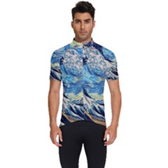 The Great Wave Of Kanagawa Painting Hokusai, Starry Night Vincent Van Gogh Men s Short Sleeve Cycling Jersey by Bakwanart